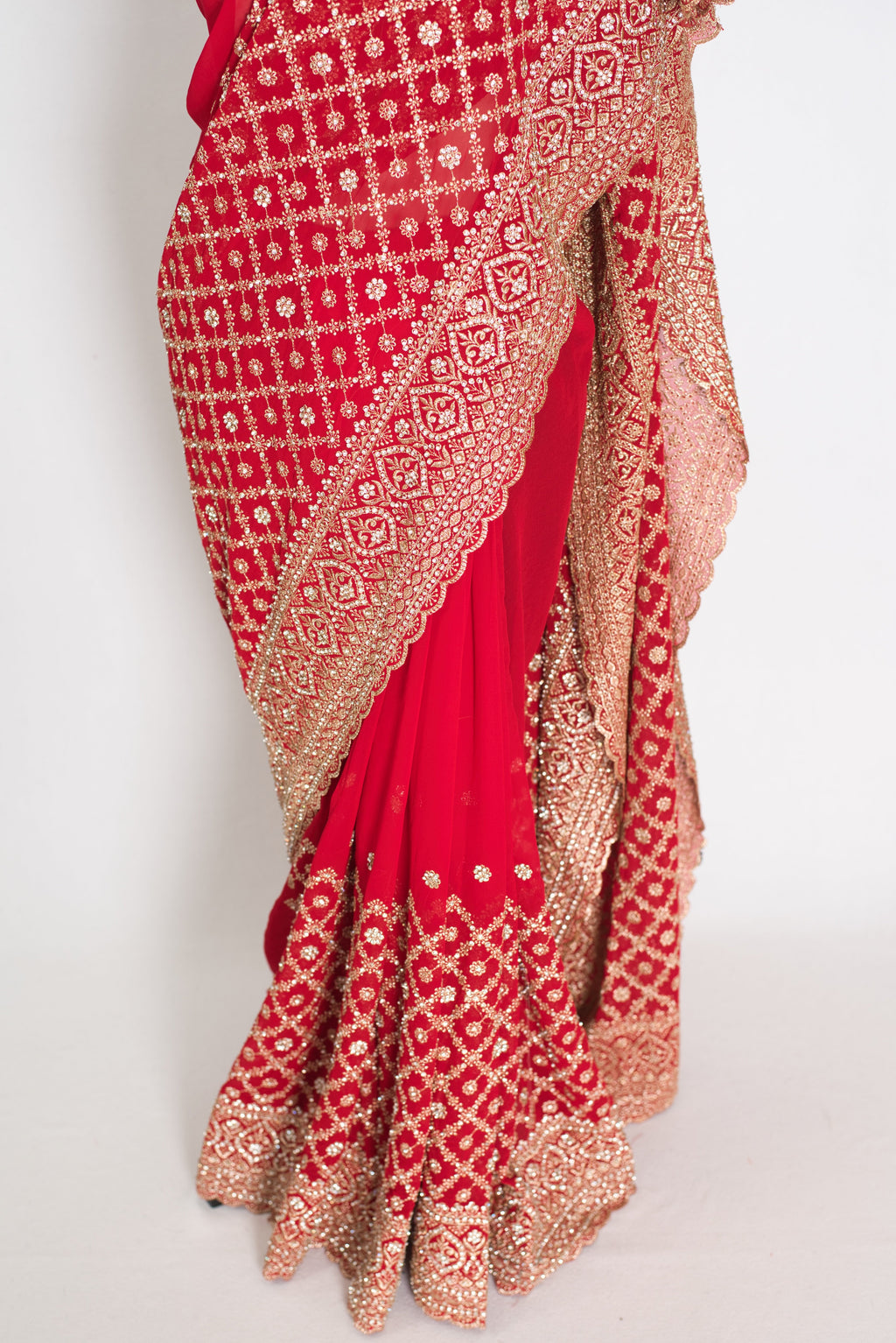 Eva | Red and Gold Georgette Bridal Saree | Royal Festive & Wedding Wear