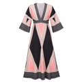 Deep V Neck Indian Print Dress Plus Size Women's