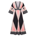 Deep V Neck Indian Print Dress Plus Size Women's