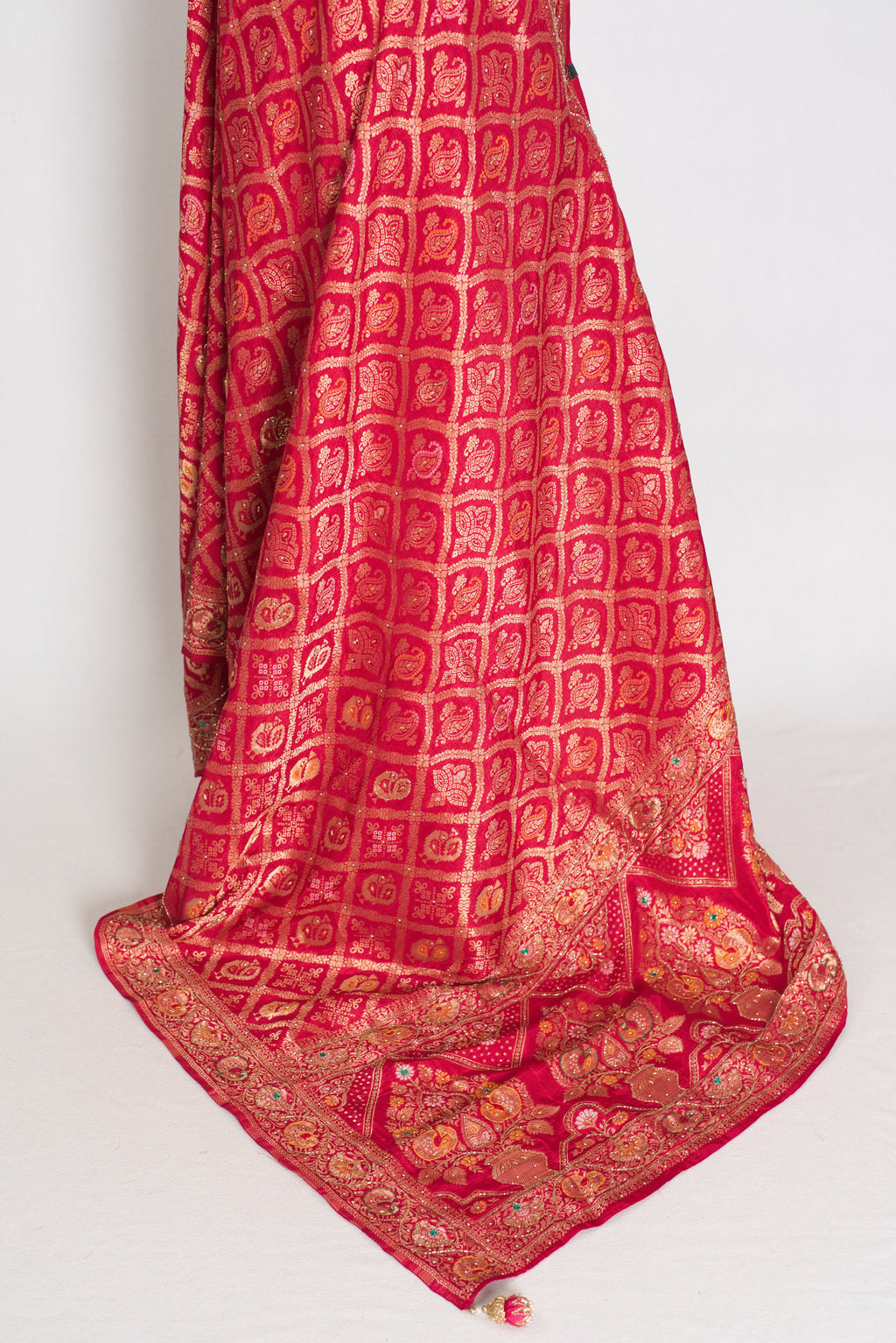 Asha | Rani Pink Cut Dana Hand Embroidery Dola Silk Banarasi Saree
