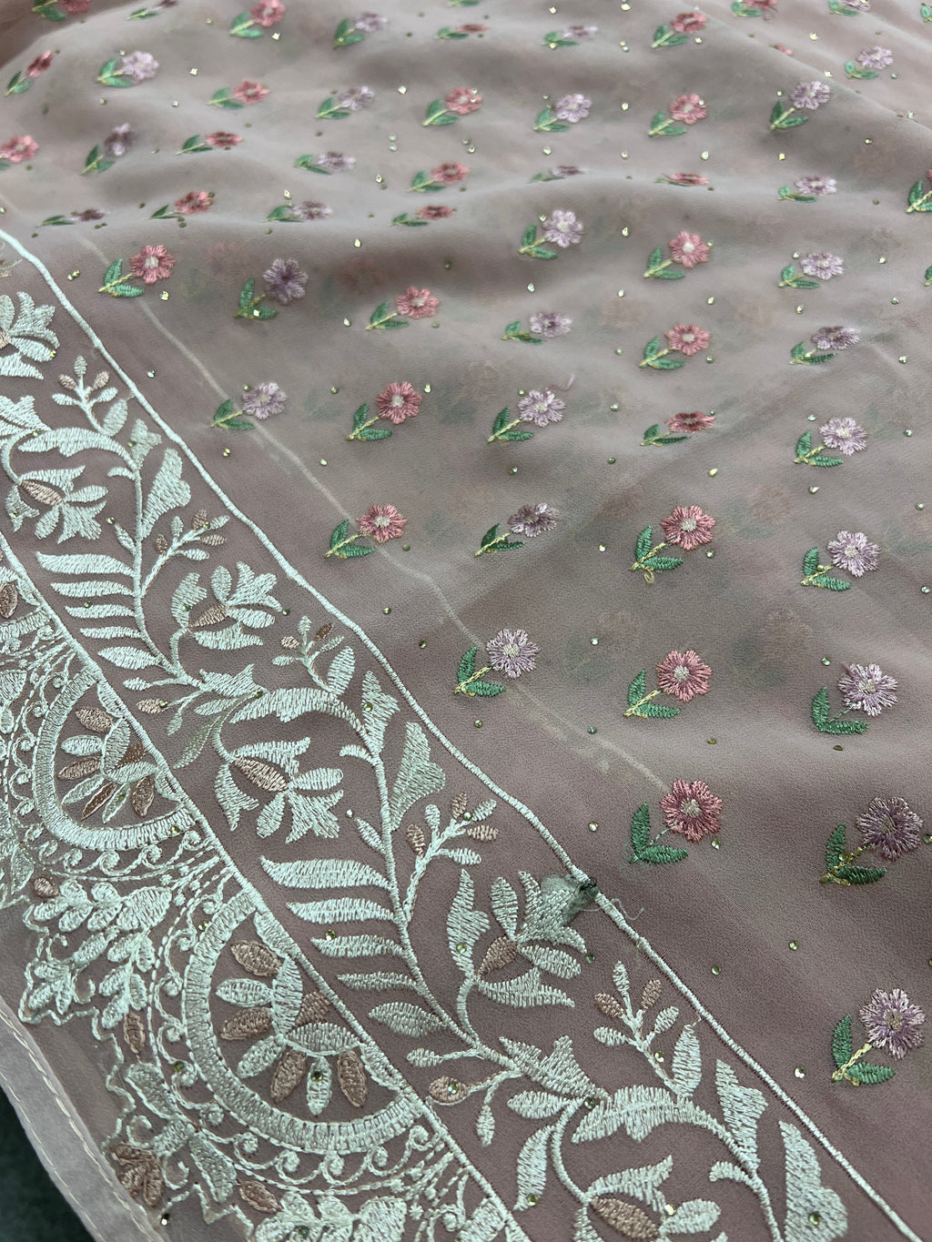 Embroidery Work Mauve Georgette Cocktail Saree