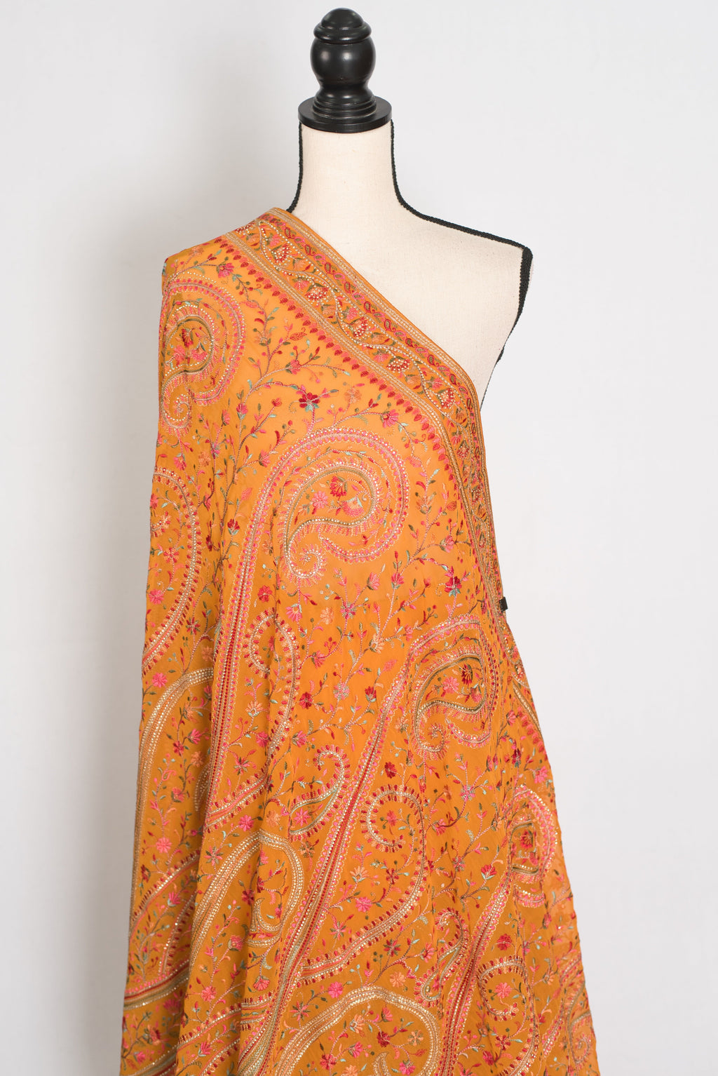 Haldi | Turmeric Yellow Georgette Saree | All-Over Kashmiri Embroidery