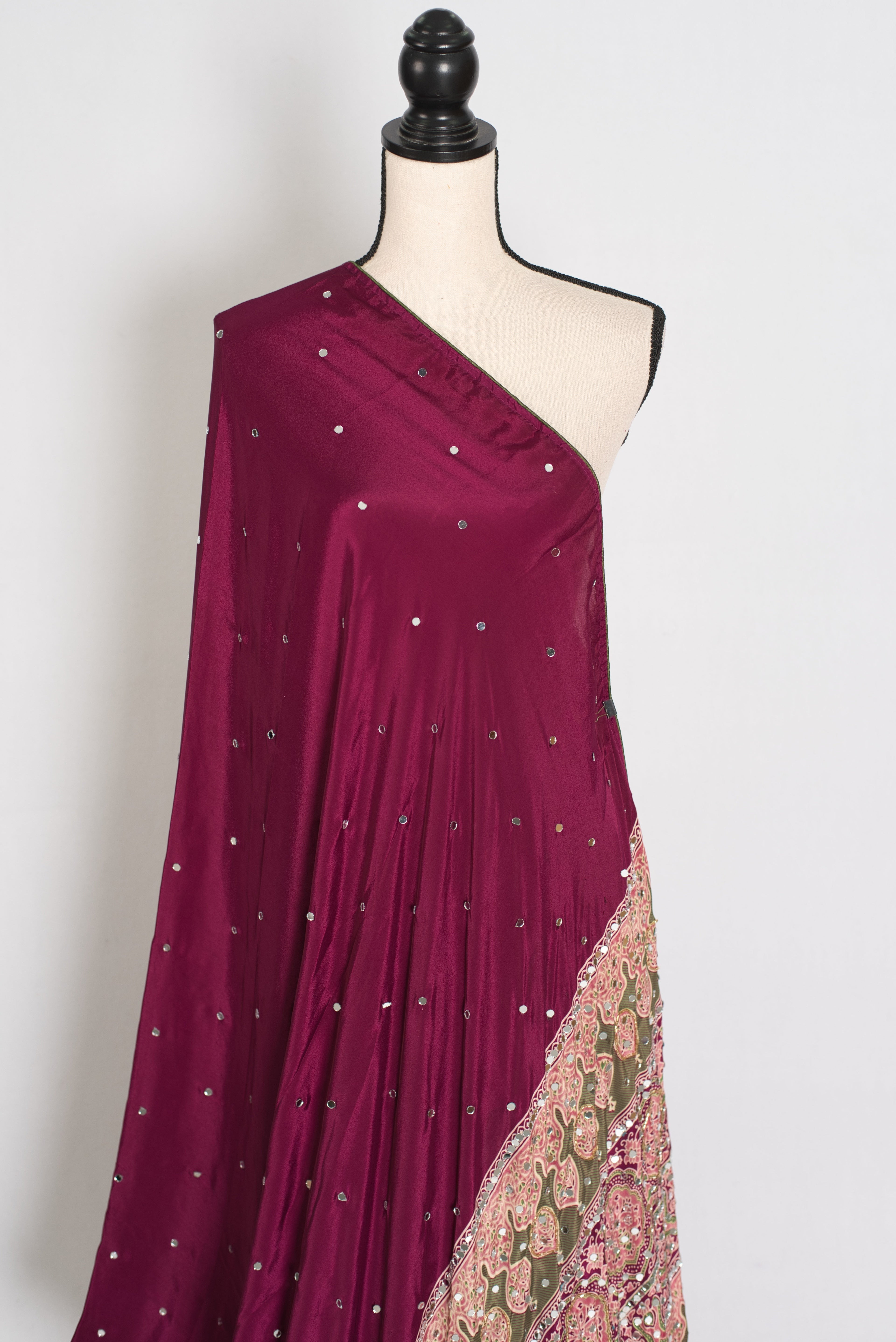 Naheed | Wine Color Mirror Work Partywear Ajrakh Saree | Bollywood Inspired