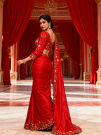 Customised Middle Eastern Wedding Dresses 2025 Red Floral Embroidered Indian Saree Bridal Evening Gowns