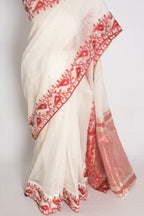 Mandar : Traditional White & Red Blended Kota Silk Jamdani Saree