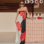 Contrast Color Sleeveless Sexy Print Tube Top Length Dress