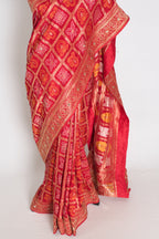 Radha | Red Dola Silk Gharchola Banarasi Saree | Hand-Embroidered Border & Pallu