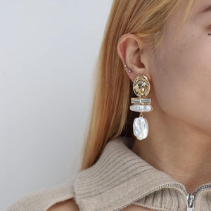 Statement Pearl Dangle Earrings, Gold and Large Pearl