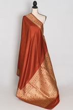 Nina | Rust Orange Semi Mashru Banarasi Saree | Pre-Stitched Size 40 Blouse