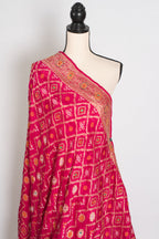 Liza | Dark Pink Hand Embroidery Soft Dola Silk Banarasi Saree