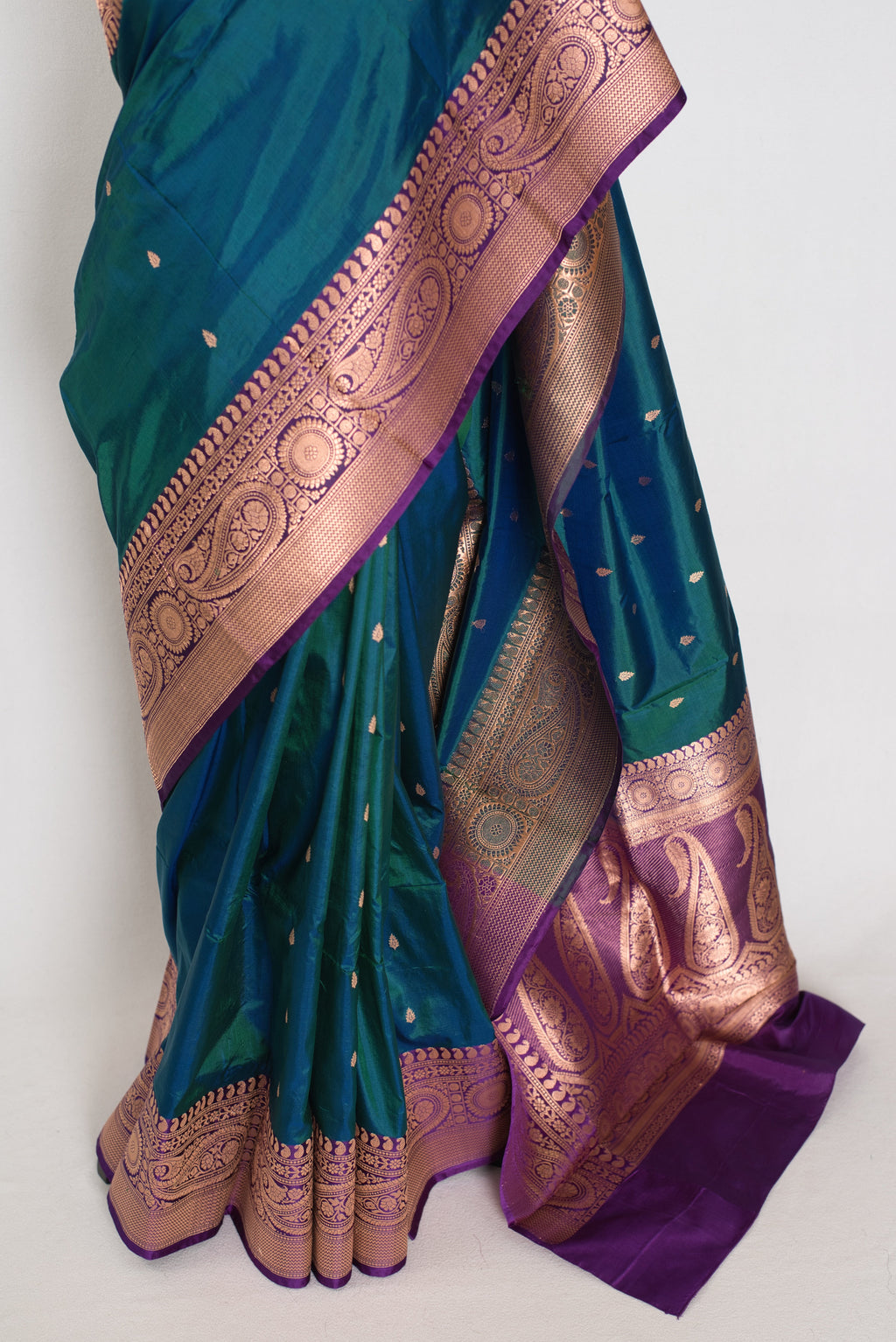 Mayuri | Peacock Green & Purple Pure Banarasi Silk Saree | Silk Mark Certified