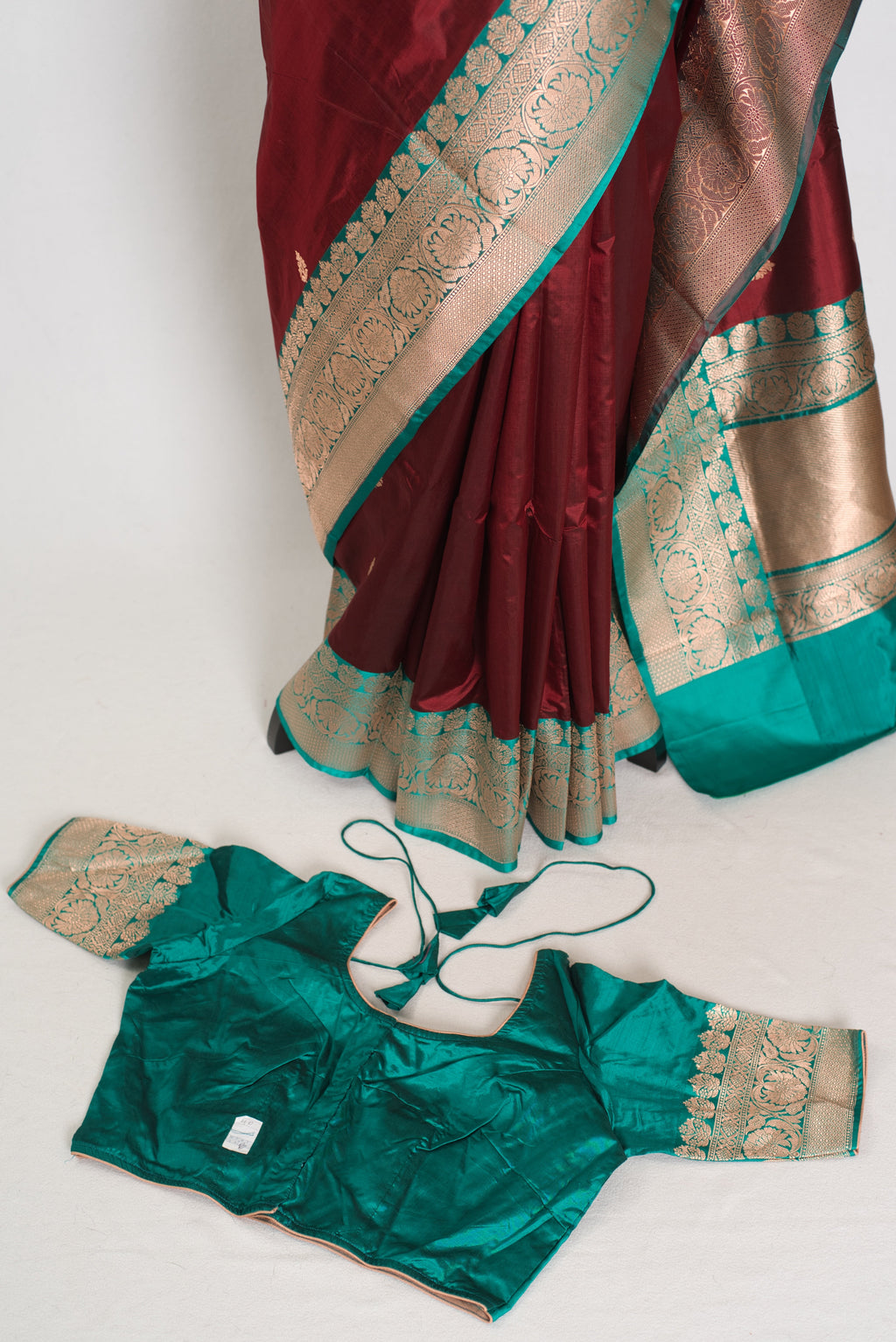 Kalpana | Brown Pure Katan Silk Banarasi Saree with 40 Size Stitched Blouse