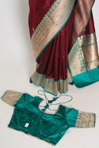 Kalpana | Brown Pure Katan Silk Banarasi Saree with 40 Size Stitched Blouse