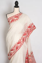 Mandar : Traditional White & Red Blended Kota Silk Jamdani Saree
