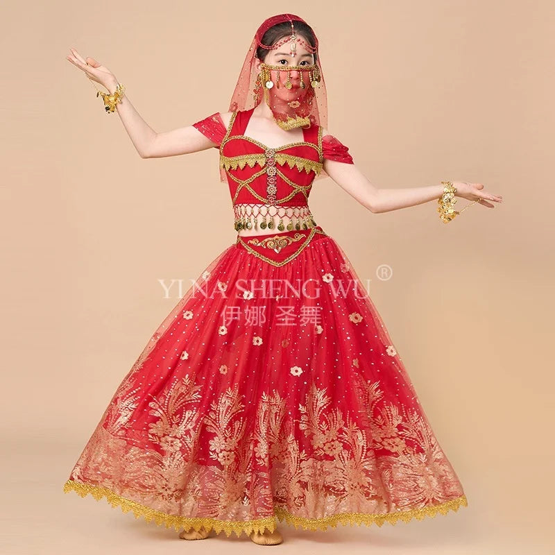 Children's Indian Princess Belly Dance Set Eastern Indian Dance Sari Girl Performance Clothing Children's Stage Costumes