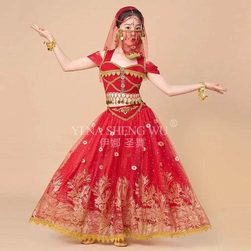 Children's Indian Princess Belly Dance Set Eastern Indian Dance Sari Girl Performance Clothing Children's Stage Costumes