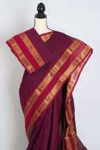 Kalyani : Handwoven Kanchi Cotton Saree in Maroonish Purple