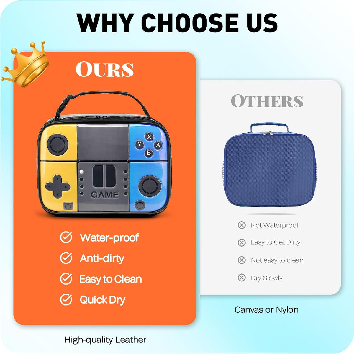 Kids Lunch Box for Boys,Game Console Insulated Lunch Bag for Kids,Leather Lunchbox for Boys,Waterproof Leakproof Portable Fits Most Bento Boxes