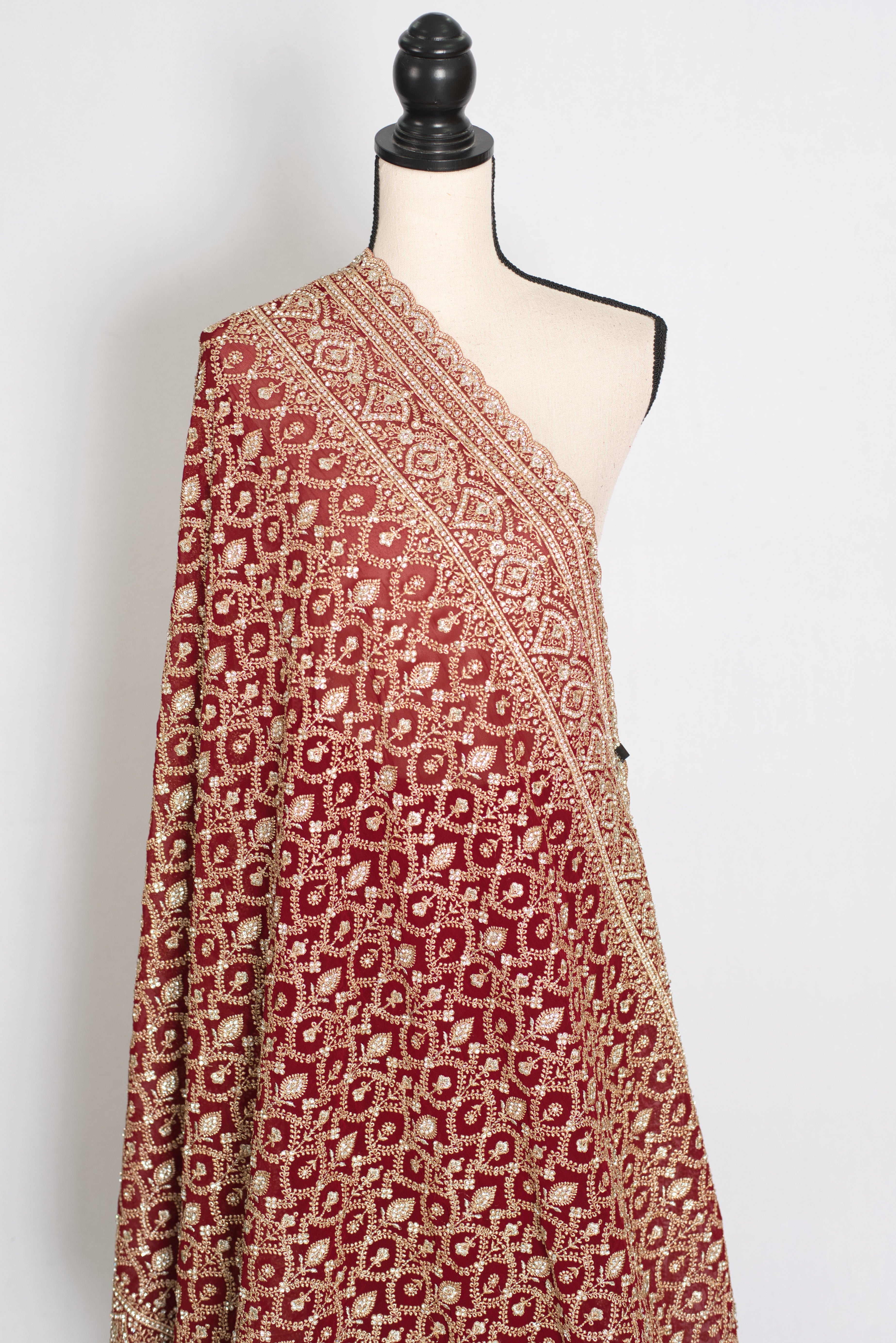 Mohey | Maroon and Gold Georgette Bridal Saree | Elegant Royal Festive Wear