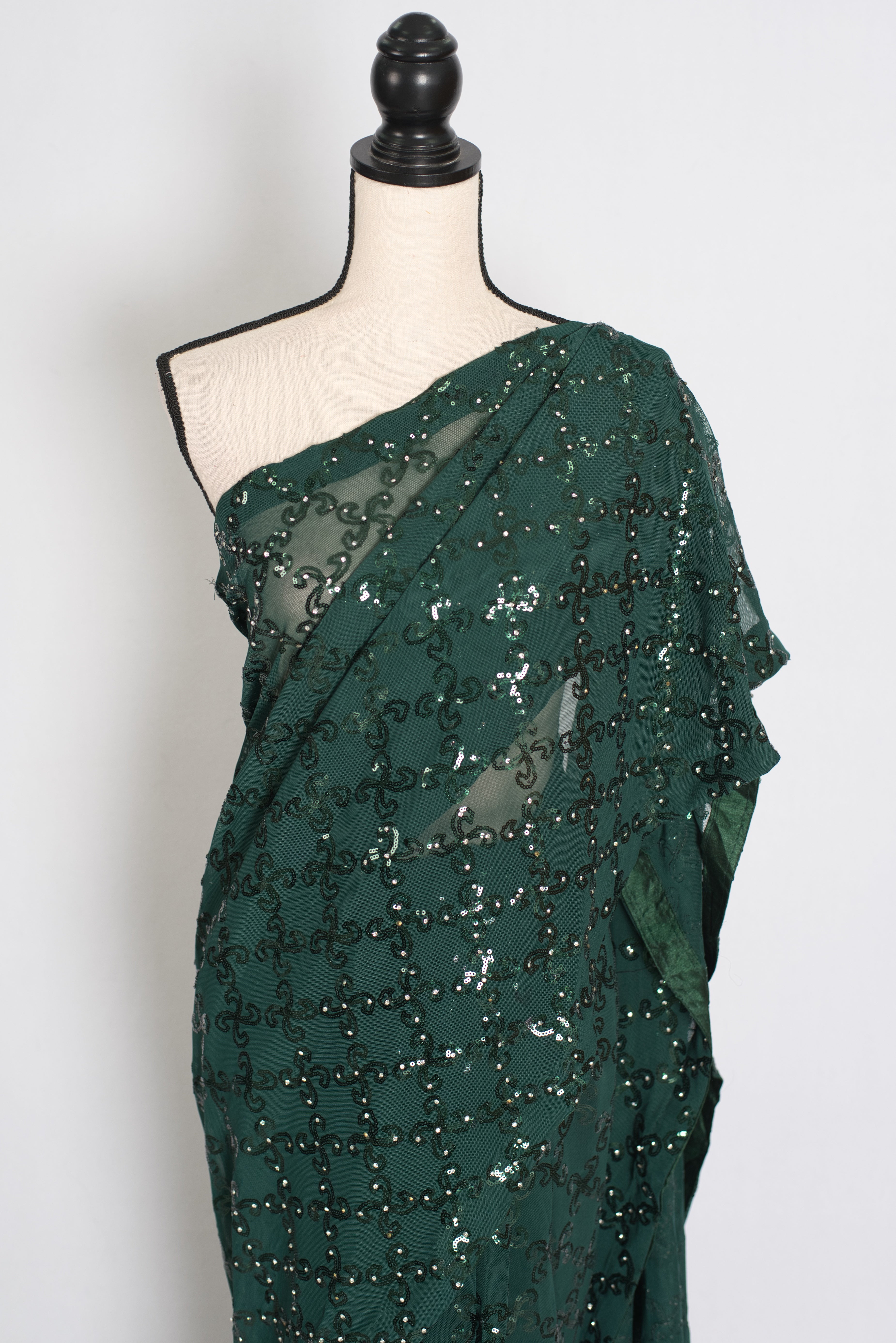 Heena | Dark Green Soft Net Sequin Saree | Bollywood Partywear