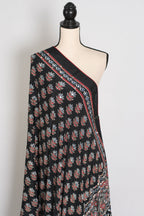 Afrin | Black Ajrakh Printed Saree | Mirror Work Semi Modal Silk