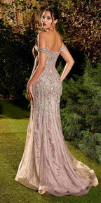 CLEARANCE - Andrea & Leo A1257 Long Off the Shoulder Dusty Mauve Gown (Size 4)