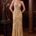 Andrea & Leo A1526 Fitted Fringe Beaded Formal Gown