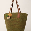 Handwoven Raffia Tote Bag With Leather Handles