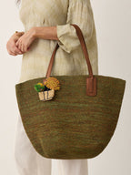 Handwoven Raffia Tote Bag With Leather Handles