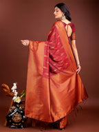 Shree Shyam Fashion Maroon Linen Cotton Saree with Golden Zari Leaf Woven Design & Rich Pallu - Festive Wear | Office Look | Soft Drape