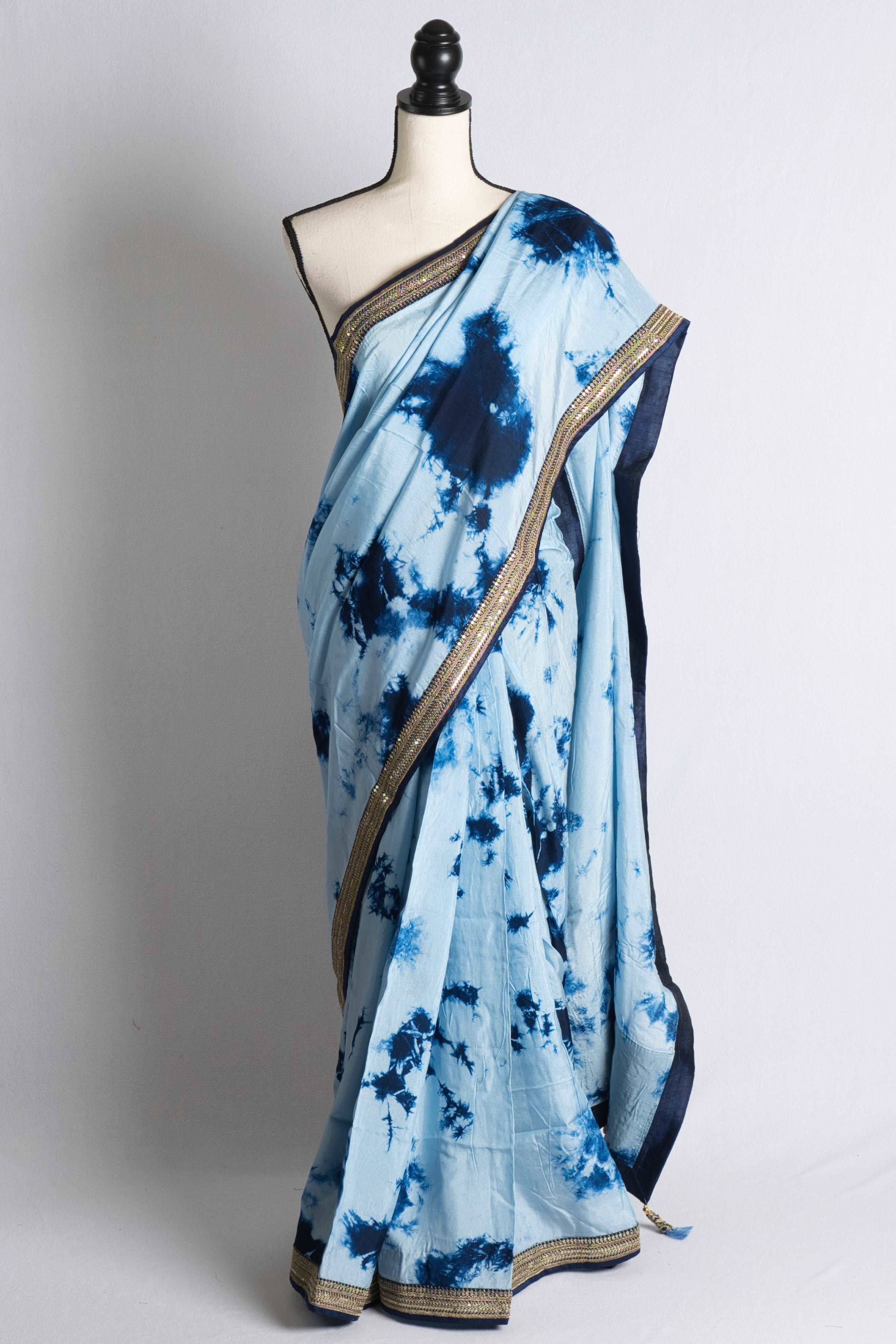 Blue Designer Shibori Saree with Embroidery Border