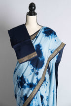 Blue Designer Shibori Saree with Embroidery Border