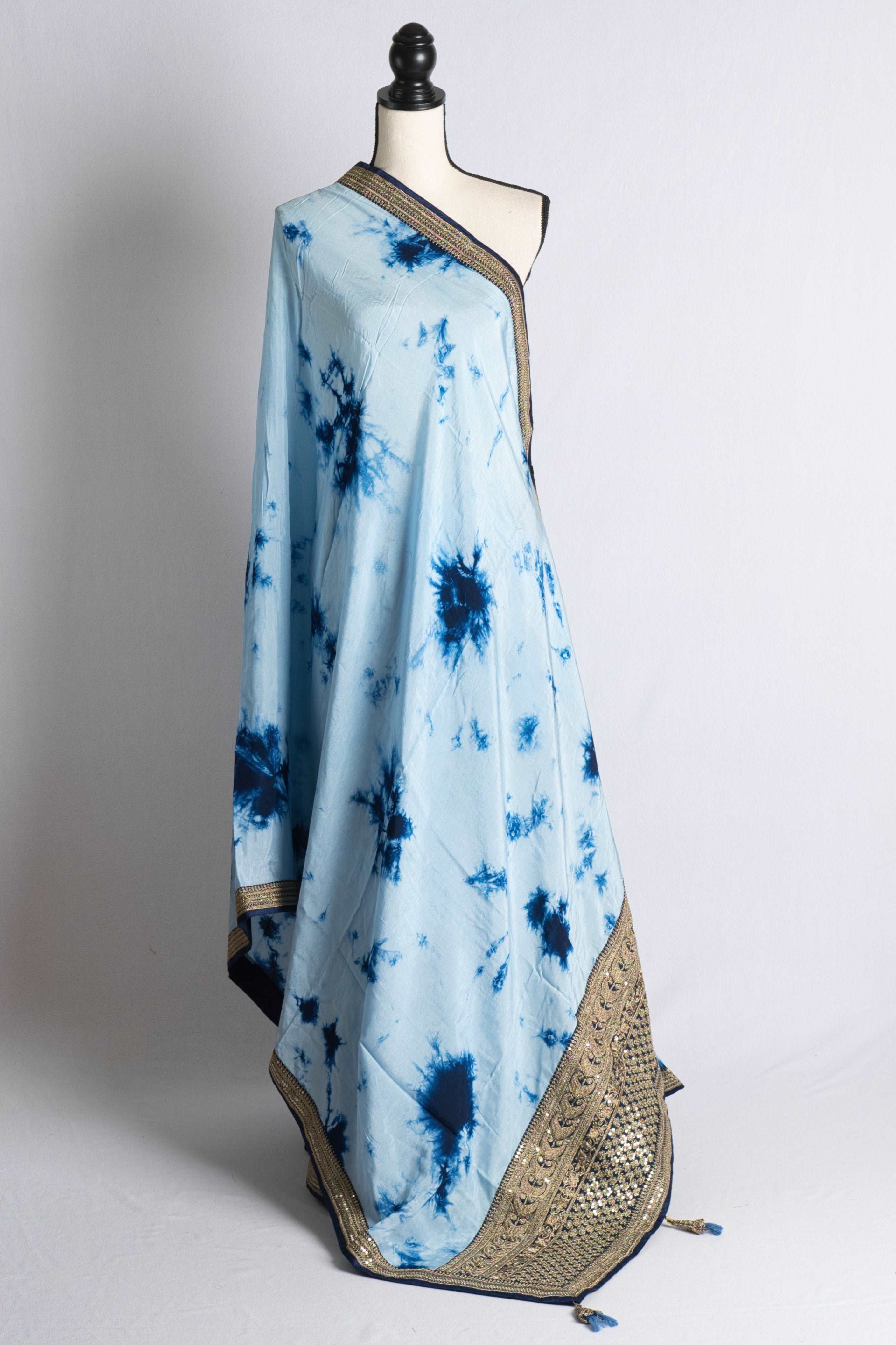 Blue Designer Shibori Saree with Embroidery Border