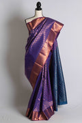 Blended Silk Starched Kanchipuram Saree in Blue and Gold
