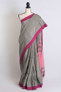 Exclusive Soft Cotton Saree with Woven Thread Work in Gray and Pink