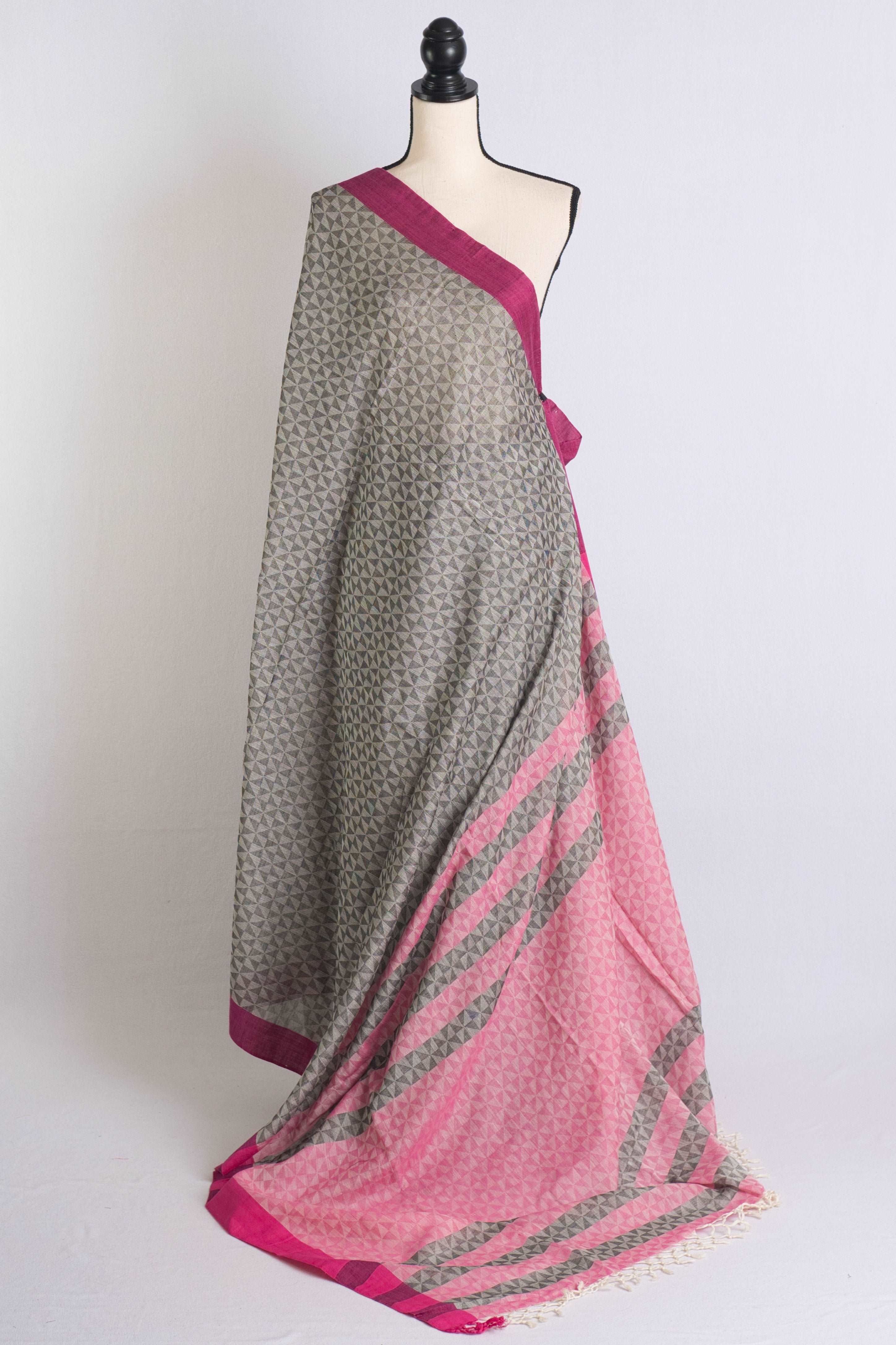 Exclusive Soft Cotton Saree with Woven Thread Work in Gray and Pink