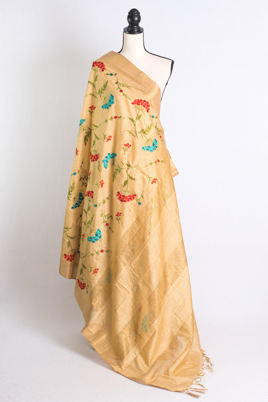 Semi Tussar Embroidery Saree in Beige with Gold Border