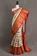 Ikkat Pochampally Saree with Kanjivaram Saree in Off White and Red