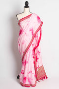 Dola Silk Shibori Cocktail Saree with Zardosi Border in Pink