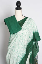 Shibori Matka Silk Saree with Resham Jamdani Pallu in Green
