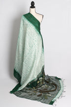Shibori Matka Silk Saree with Resham Jamdani Pallu in Green