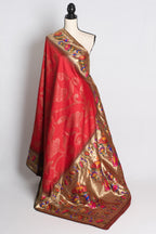 Lotus Motif Blended Paithani Saree in Dark Red and Gold