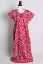 Pink Embroidery Pure Cotton Indian Women Nighty