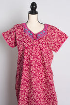 Pink Embroidery Pure Cotton Indian Women Nighty