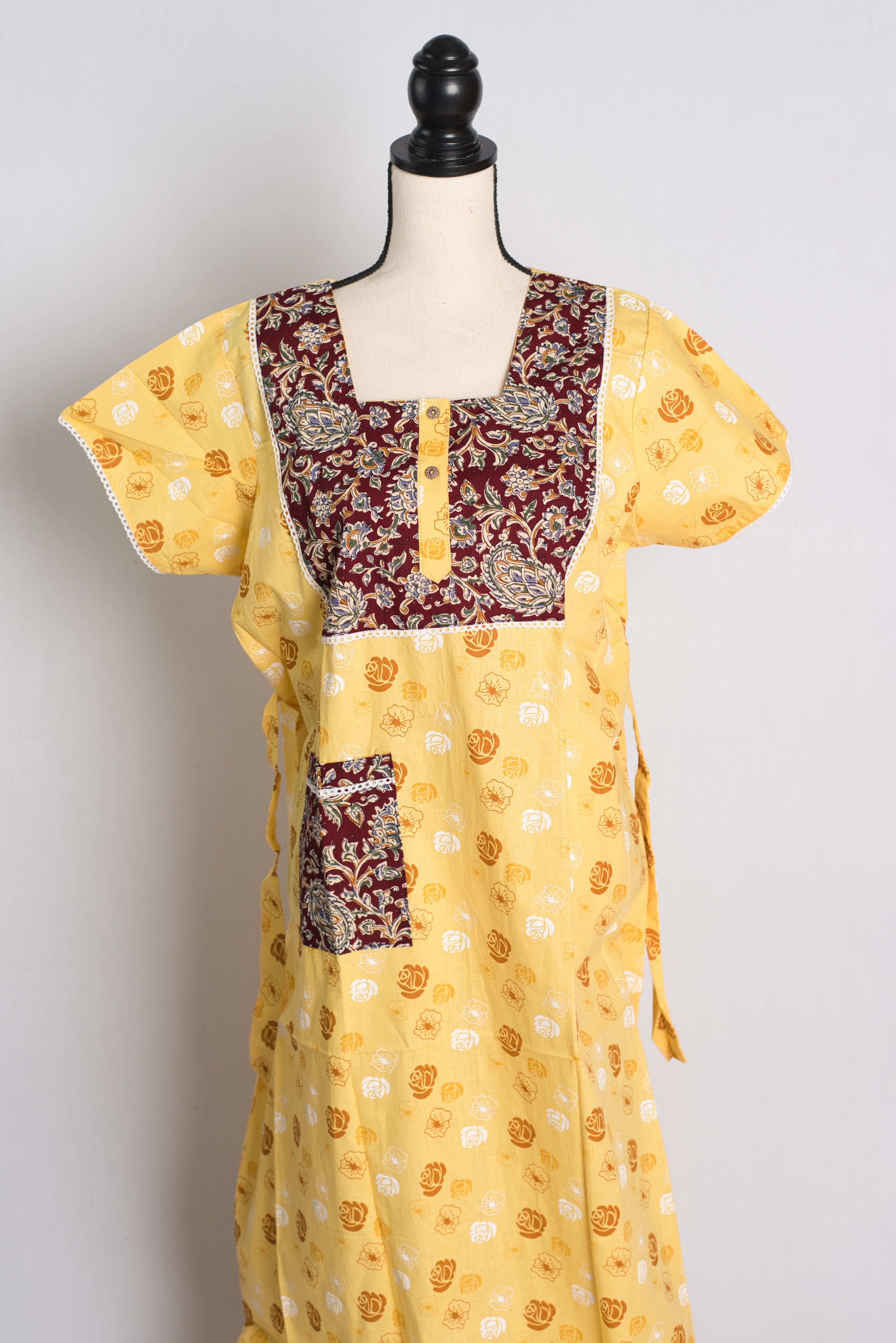 Yellow Pure Cotton Women Indian Nighty