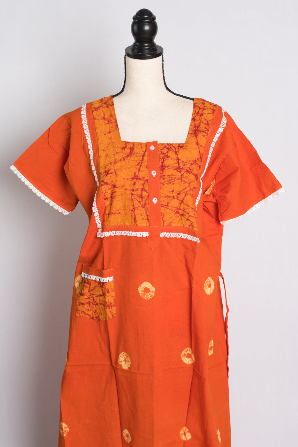 Orange Batik Pure Cotton Indian Women Nighty