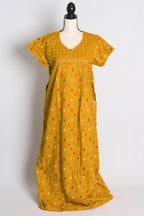Yellow Ikkat Print Pure Cotton Indian Women Nighty
