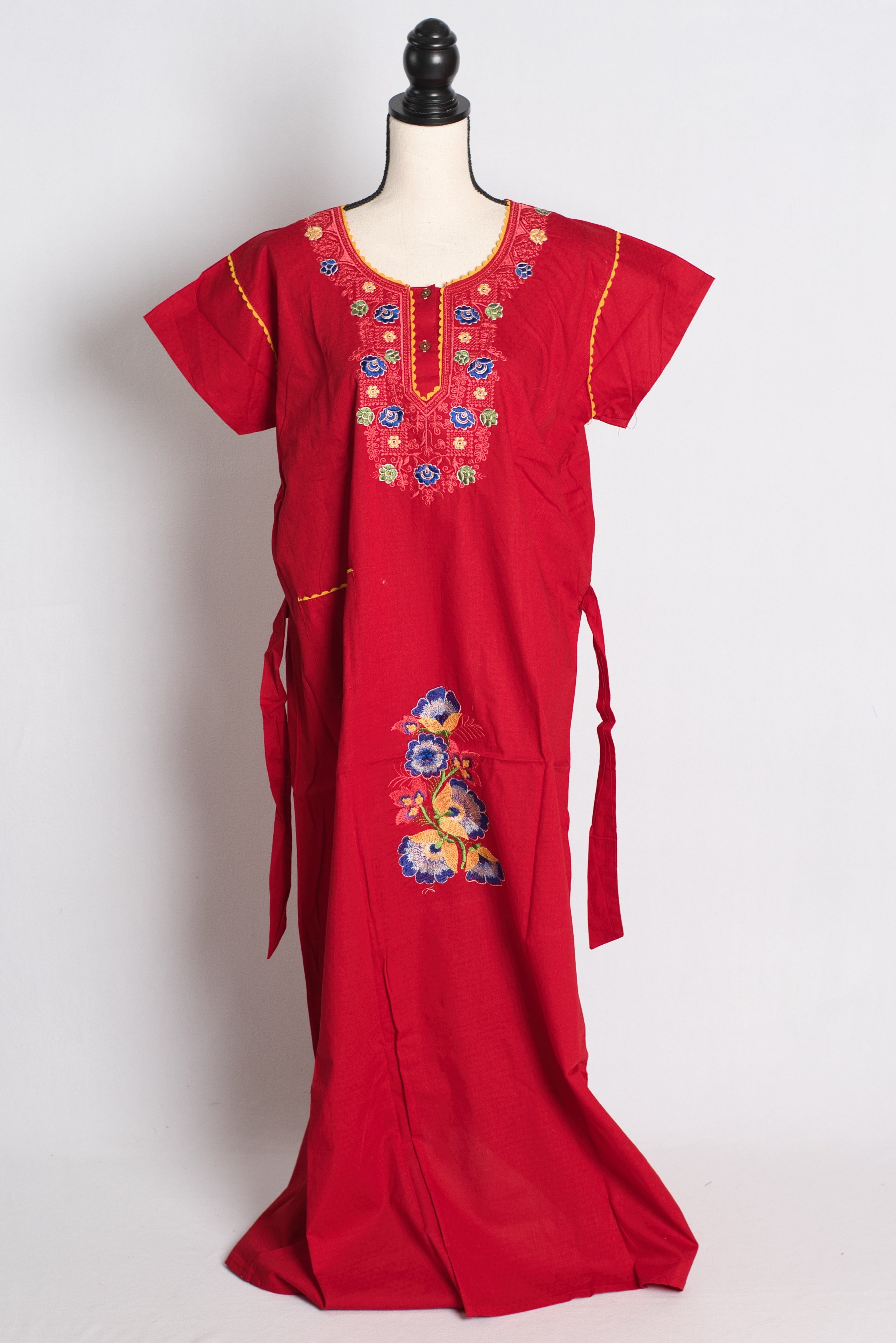 Red Embroidery Work Pure Cotton Indian Nighty