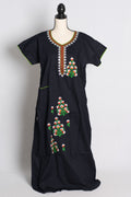 Dark Blue Embroidery Work Pure Cotton Indian Nighty
