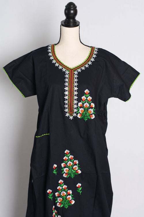 Dark Blue Embroidery Work Pure Cotton Indian Nighty